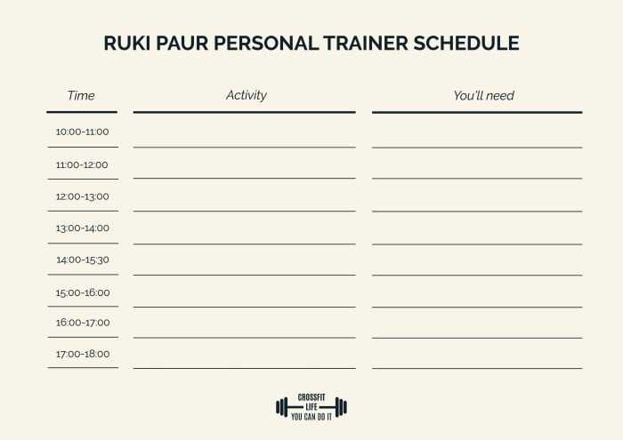 personal training calendar template