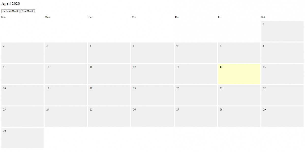 php calendar template