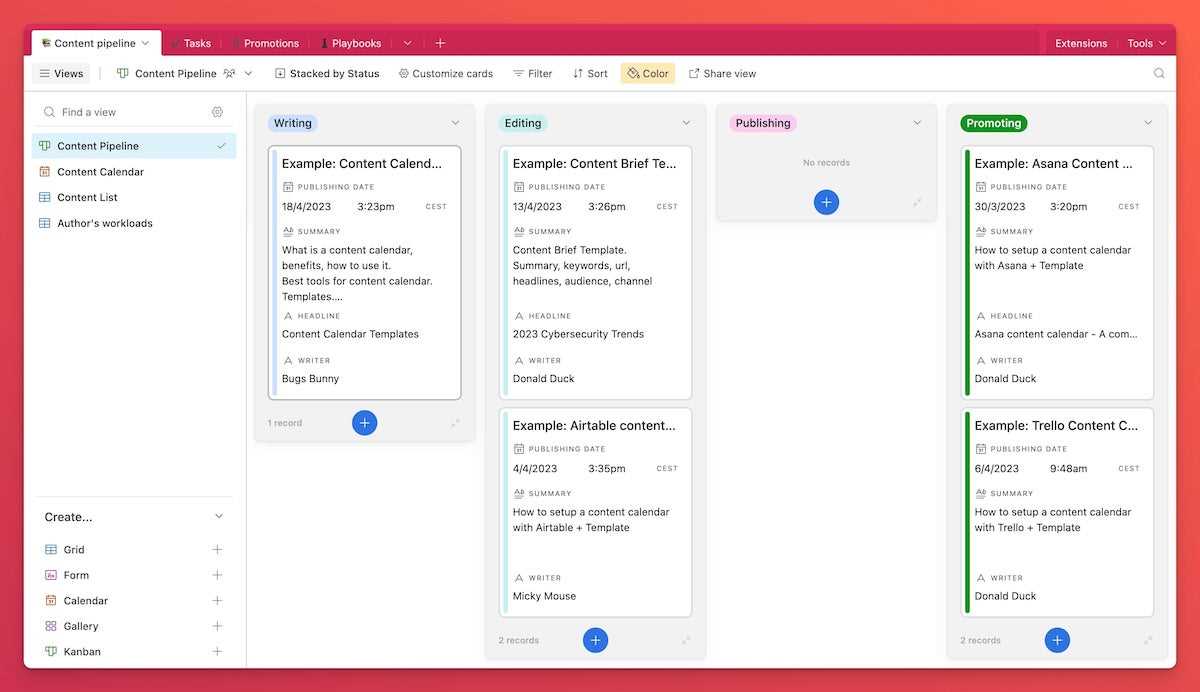 airtable content calendar templates