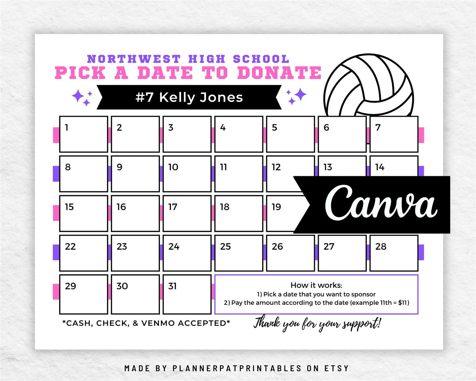 calendar donation fundraiser template