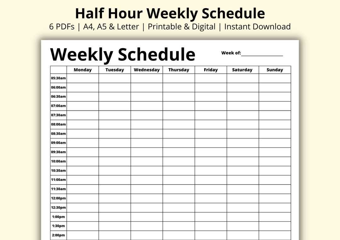 7 day weekly calendar template