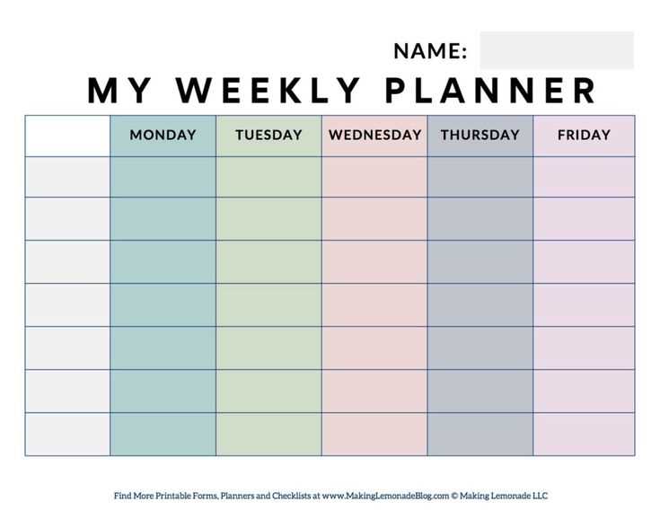 student weekly calendar template