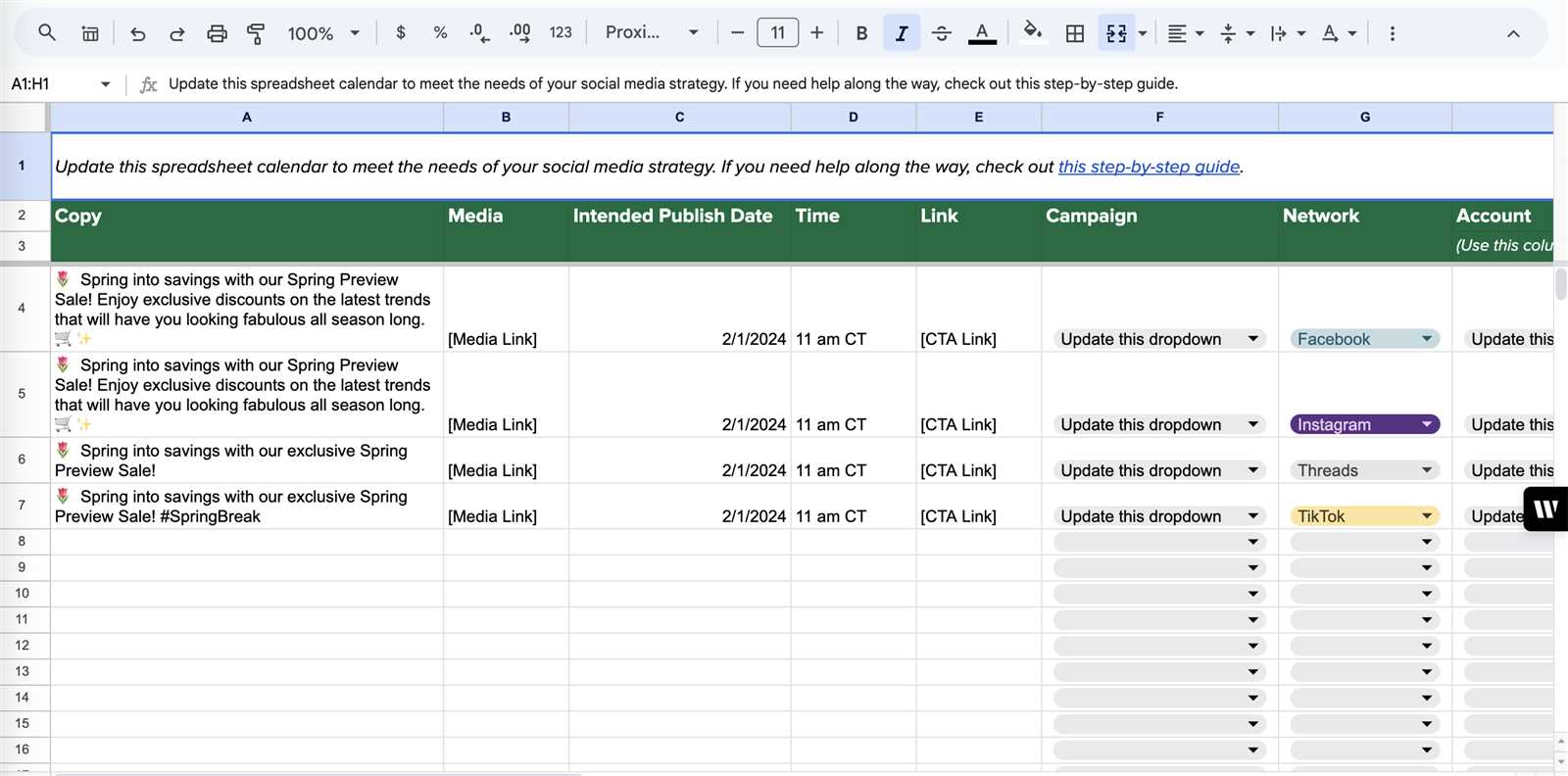 pr calendar template