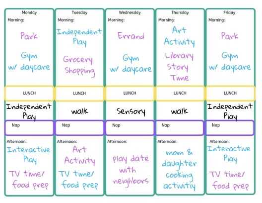 preschool weekly calendar template