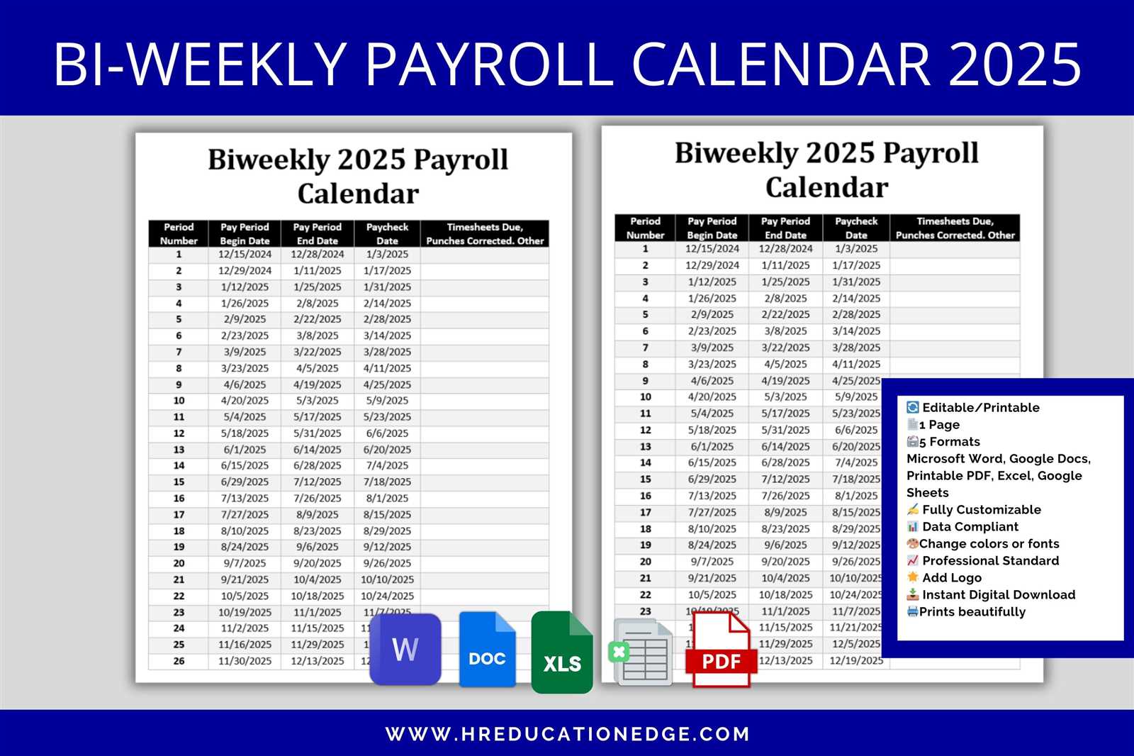 printable 2025 biweekly payroll calendar template