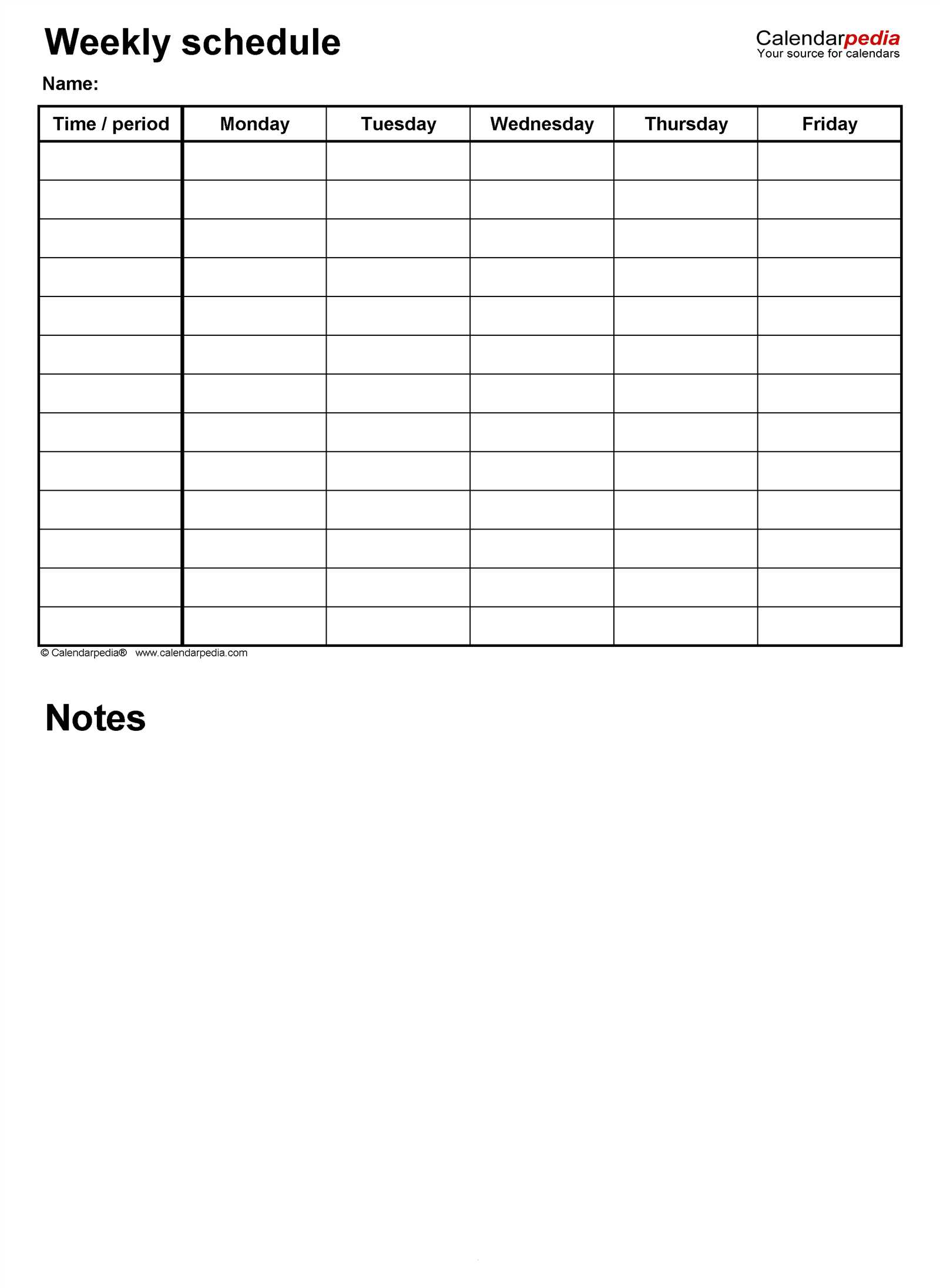 printable 5 day calendar template