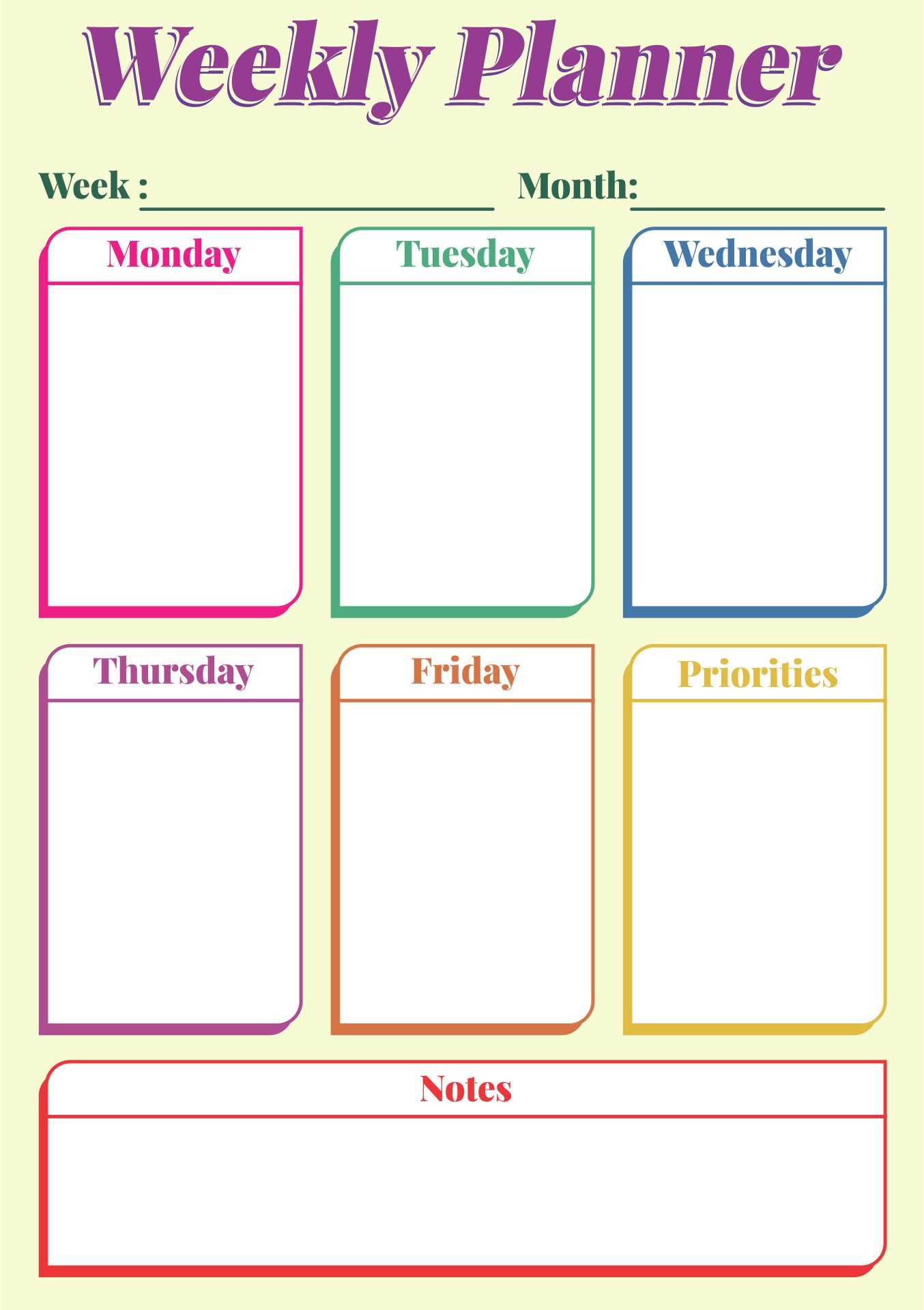 printable 5 day calendar template