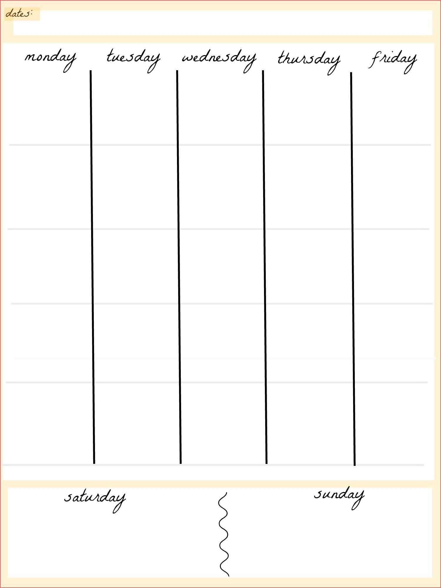 printable 5 day calendar template