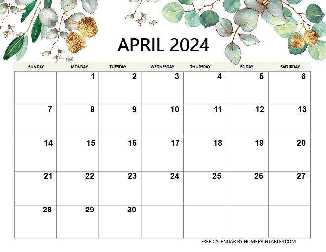 printable april calendar template