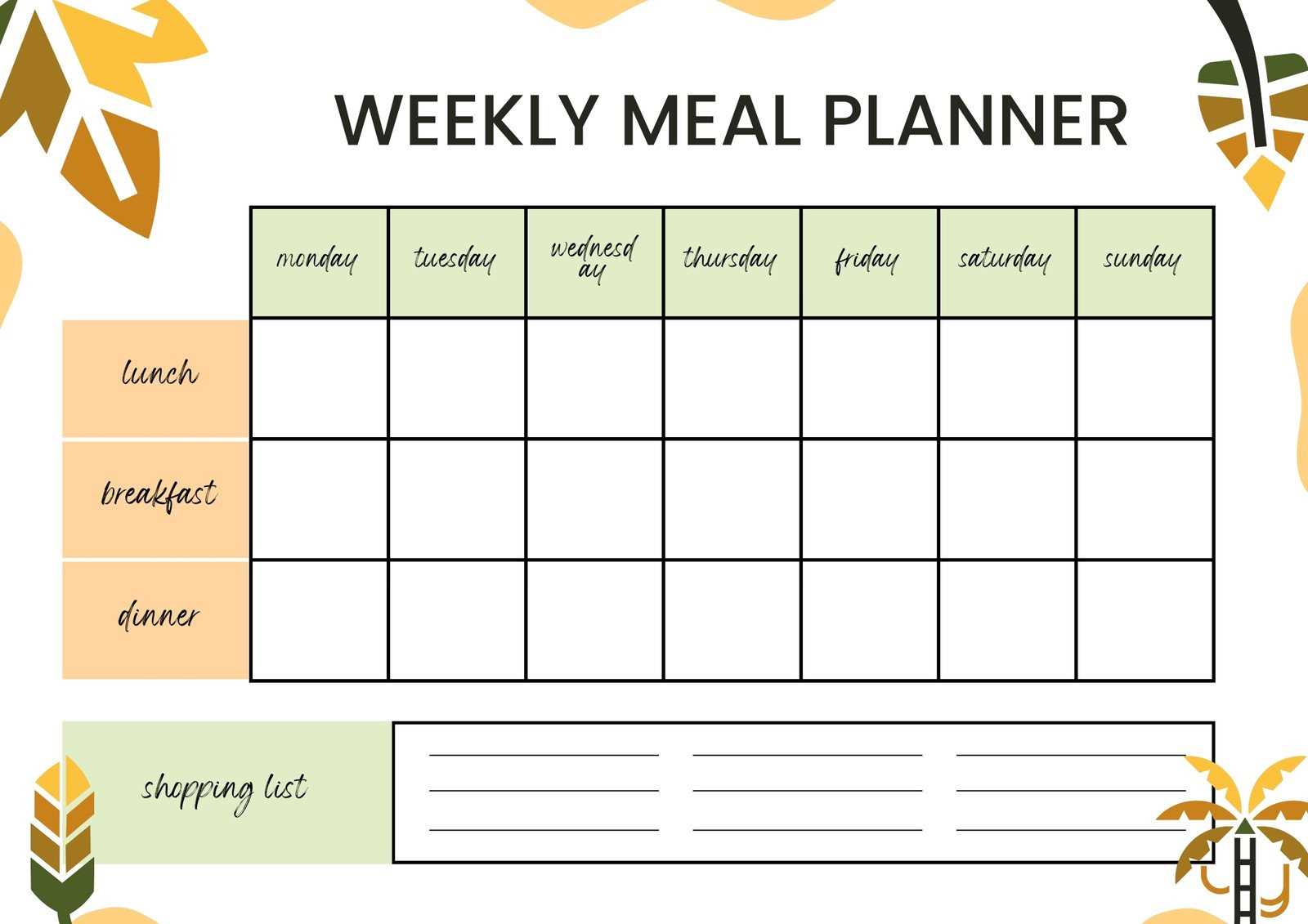 printable menu calendar template