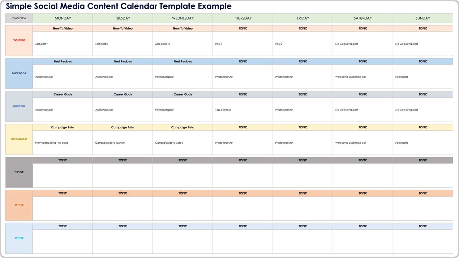 printable social media content calendar template