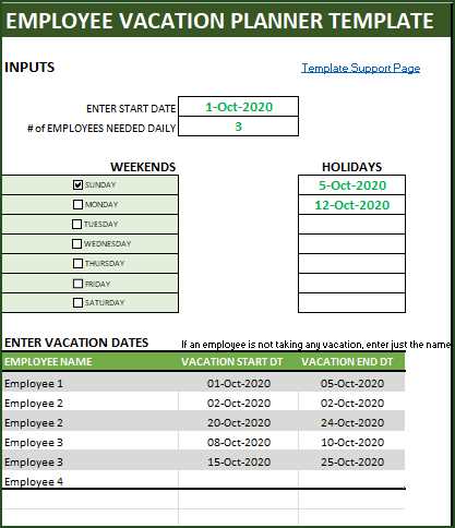 project team vacation calendar template