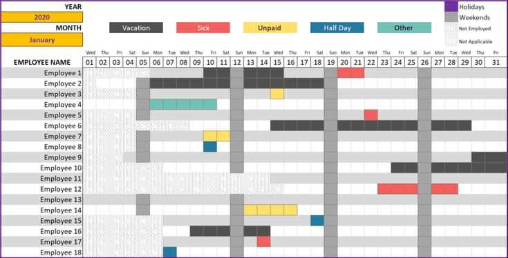 project team vacation calendar template