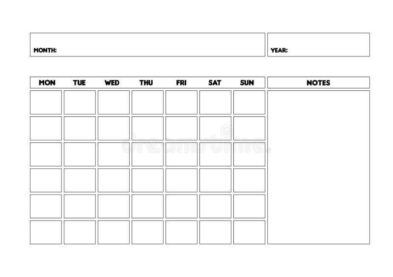 monday thru sunday calendar template