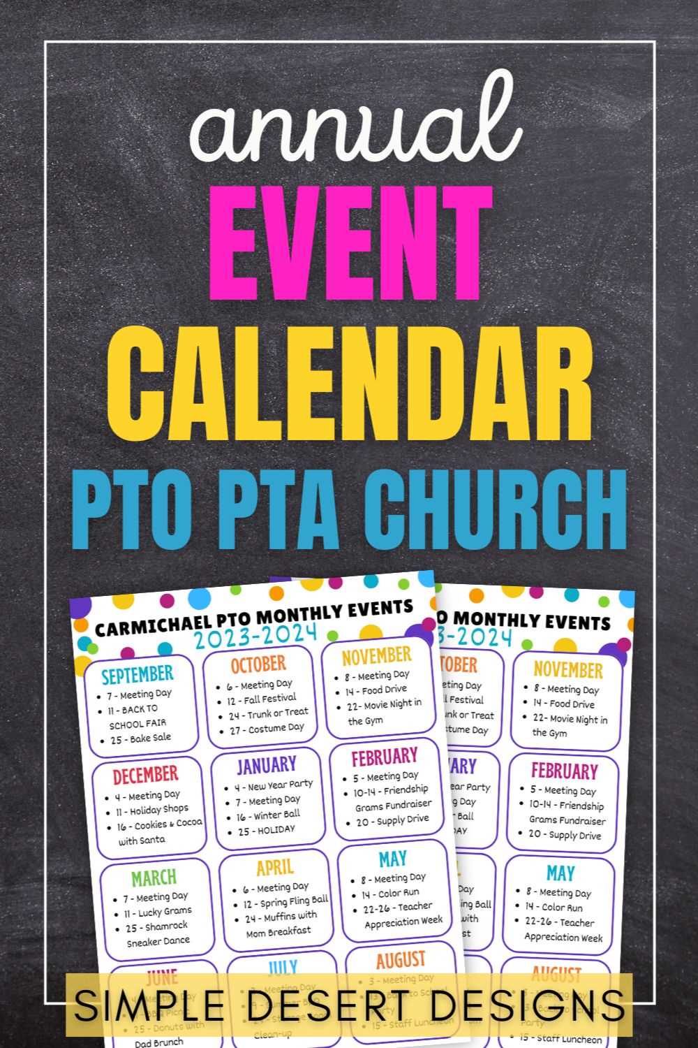 pta calendar of events template