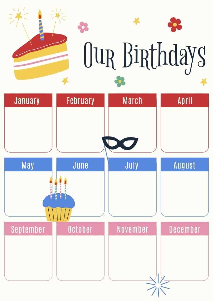 free staff birthday calendar template