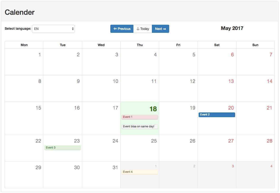 calendar template bootstrap