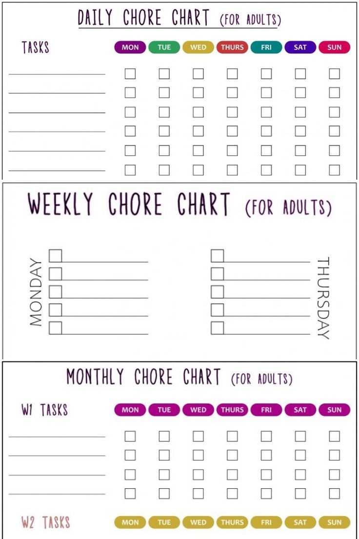 monthly chores calendar template