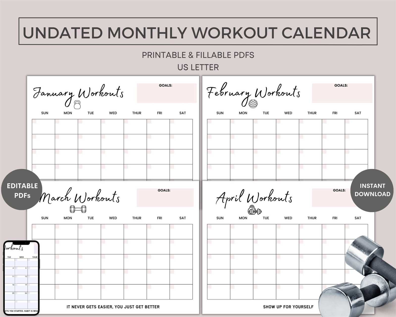 fillable workout calendar template