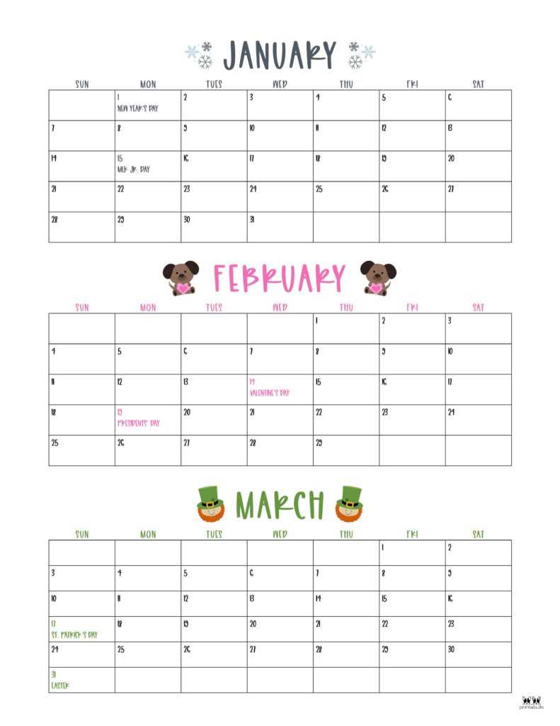 three month calendar template free