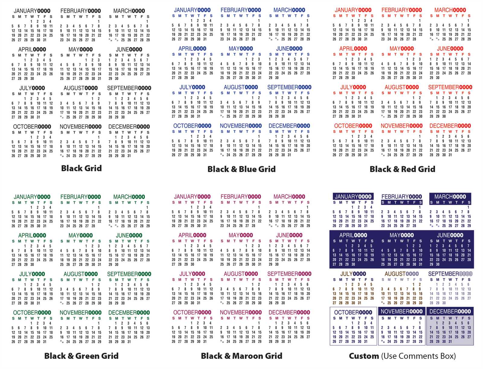 business card calendar template