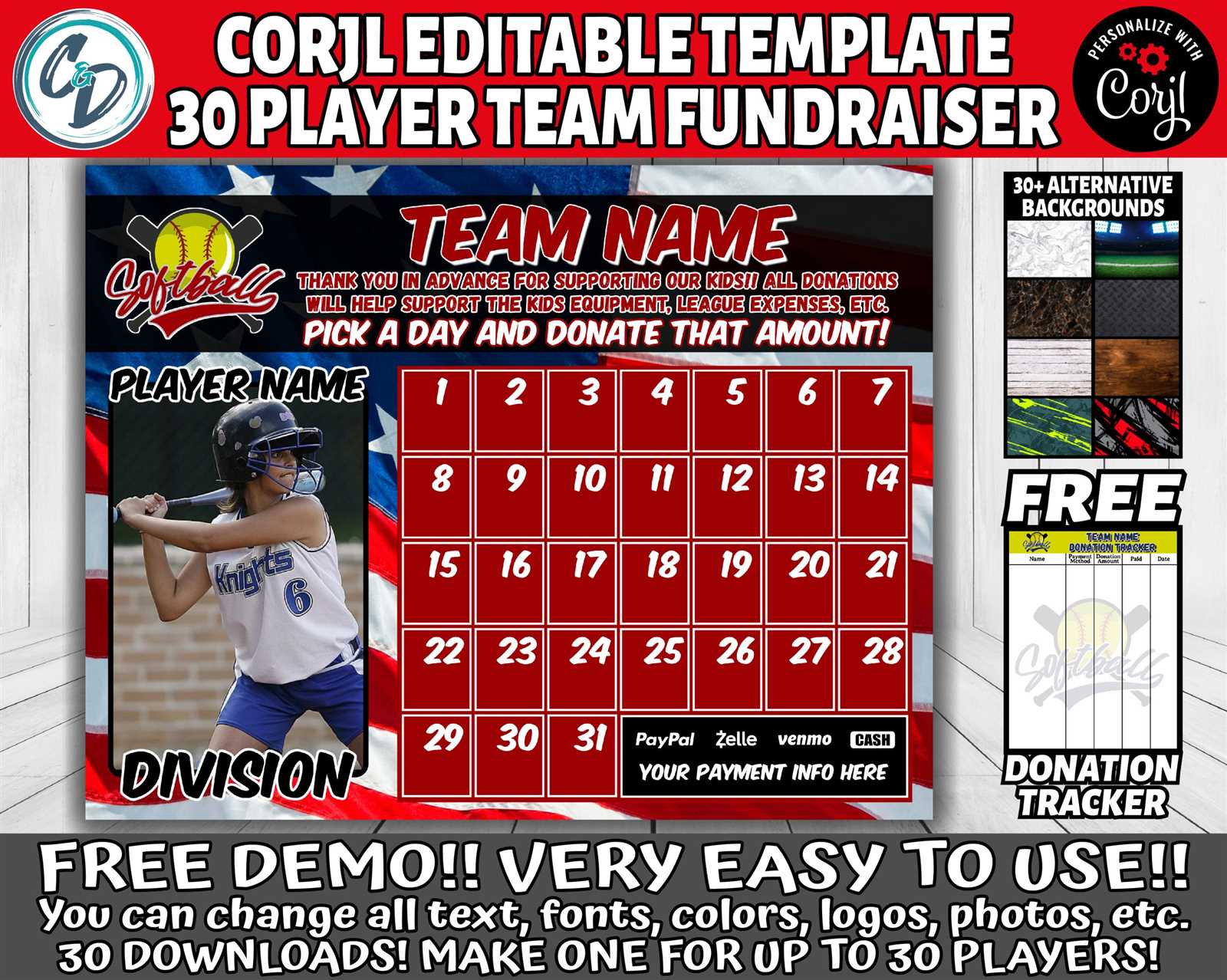 baseball fundraiser calendar template