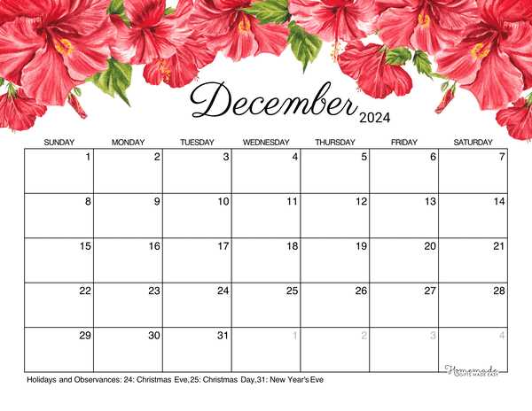 december monthly calendar template