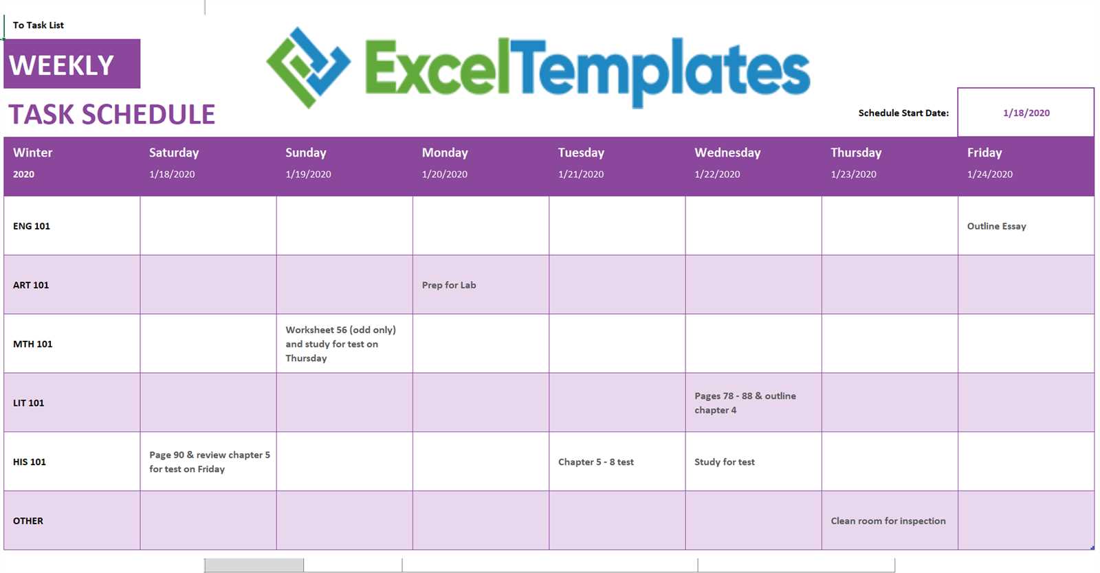 weekly calendar template horizontal