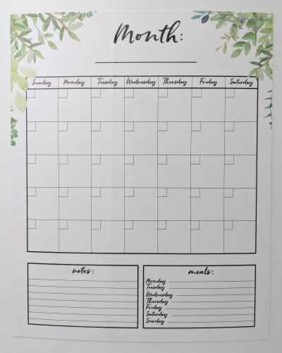 printable dry erase calendar template