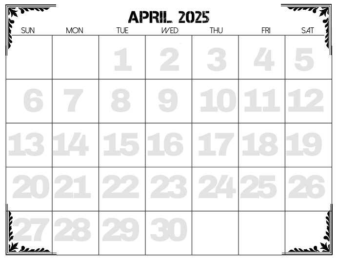 calendar 2025 april template