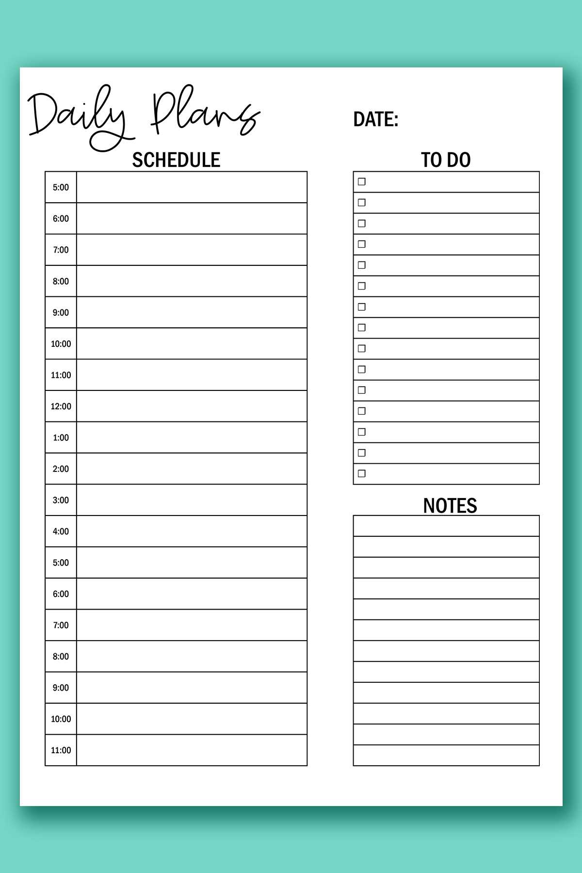 page per day calendar template