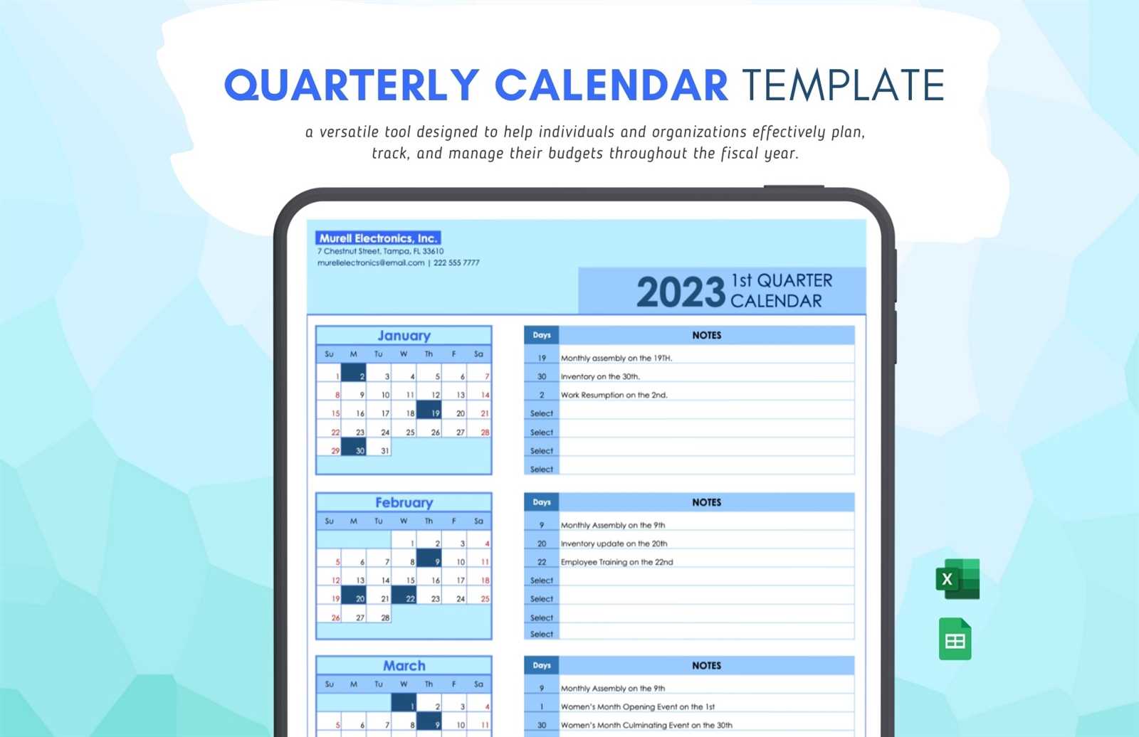 quarterly calendar template