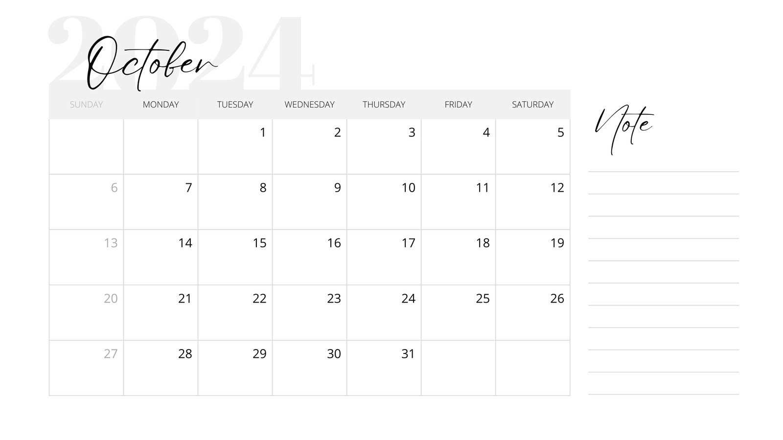 calendar template with large boxes