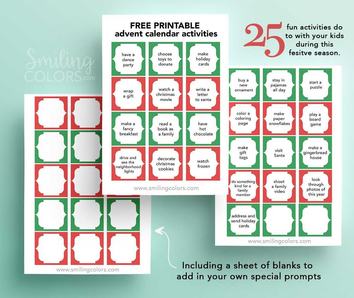 christmas activity calendar template