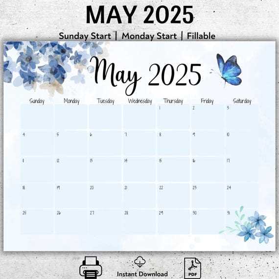 monthly calendar template may 2025