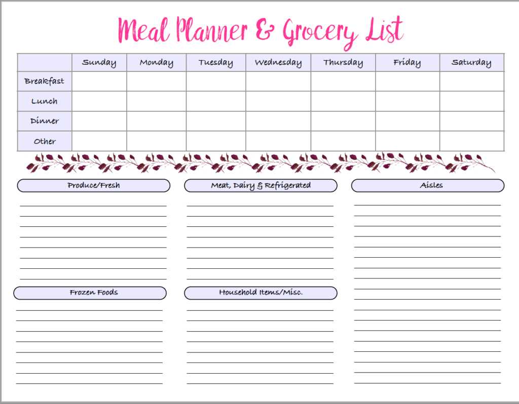 monthly menu planning calendar template