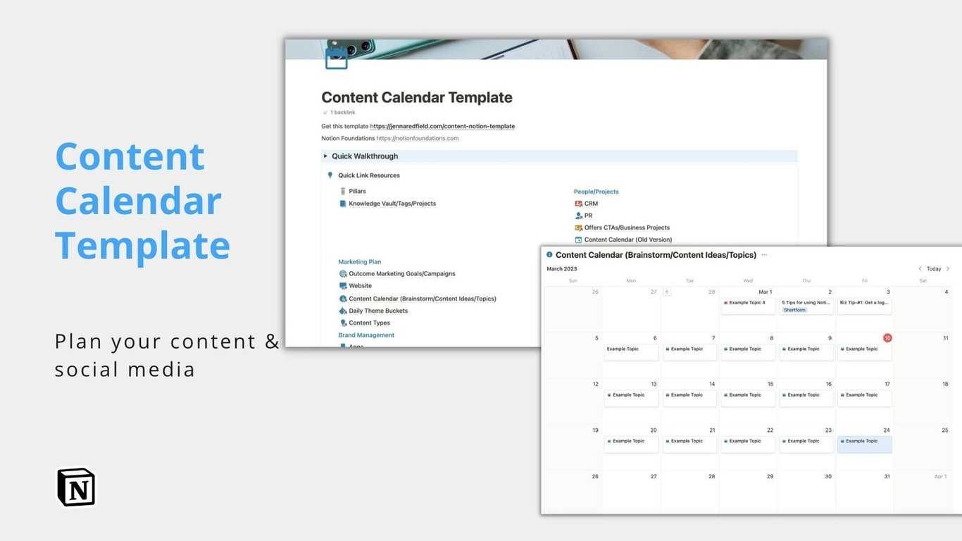 content calendar notion template