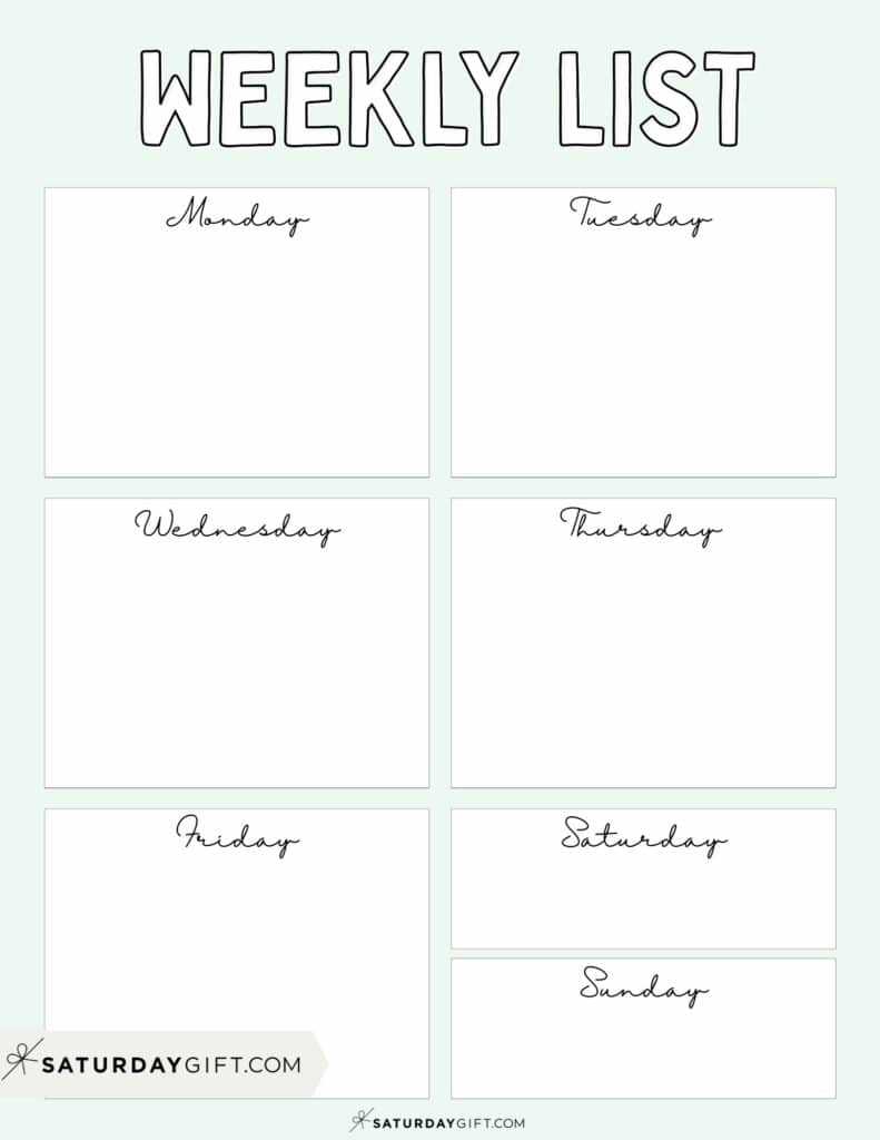 sunday through saturday calendar template