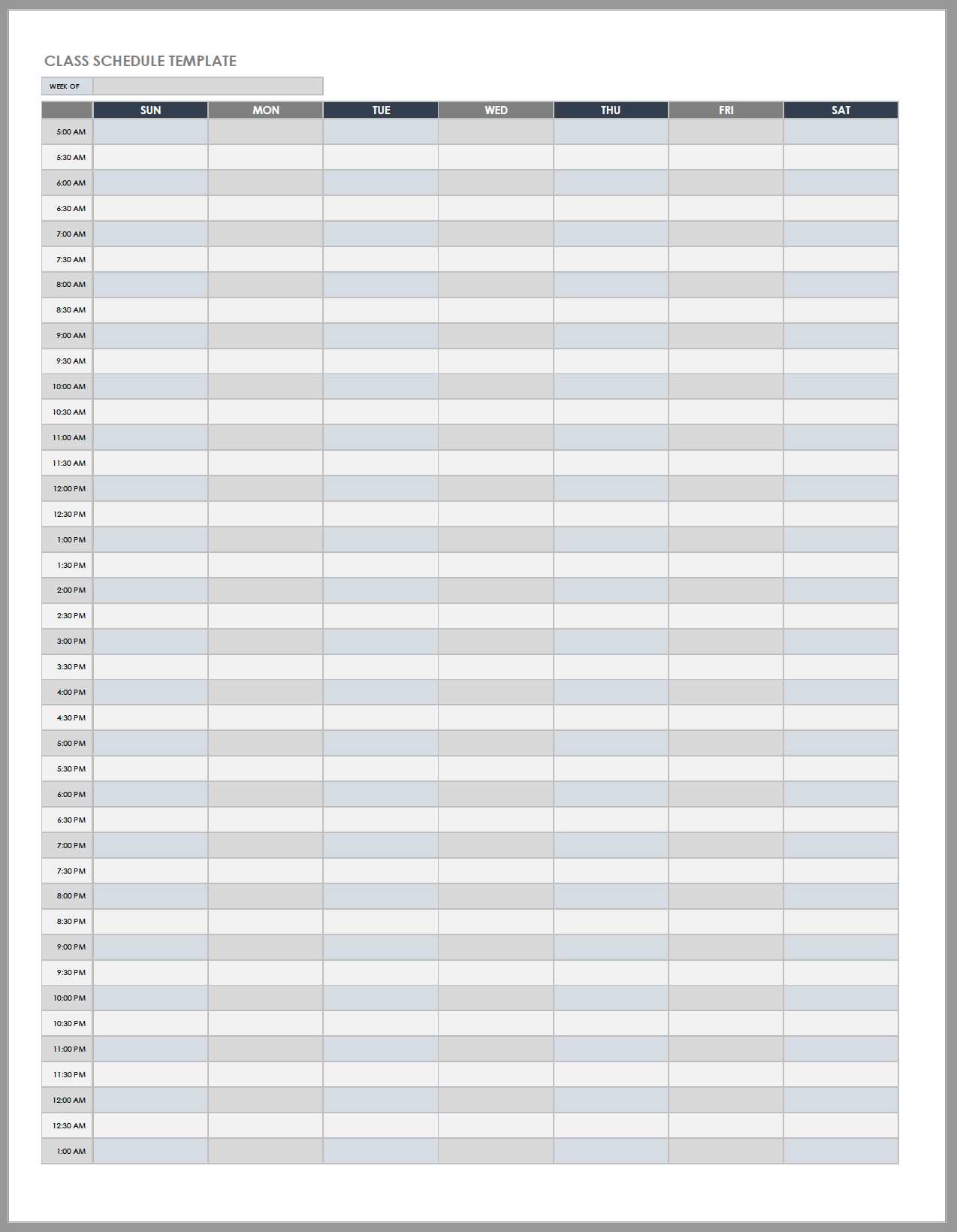 daily calendar by hour template