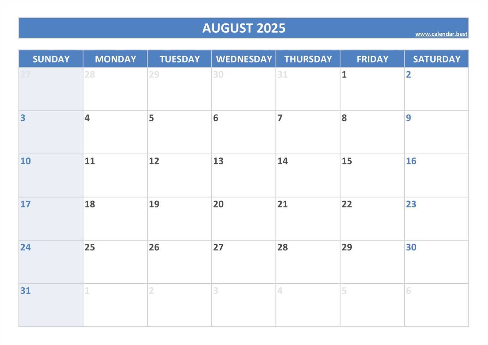 august 2025 template calendar