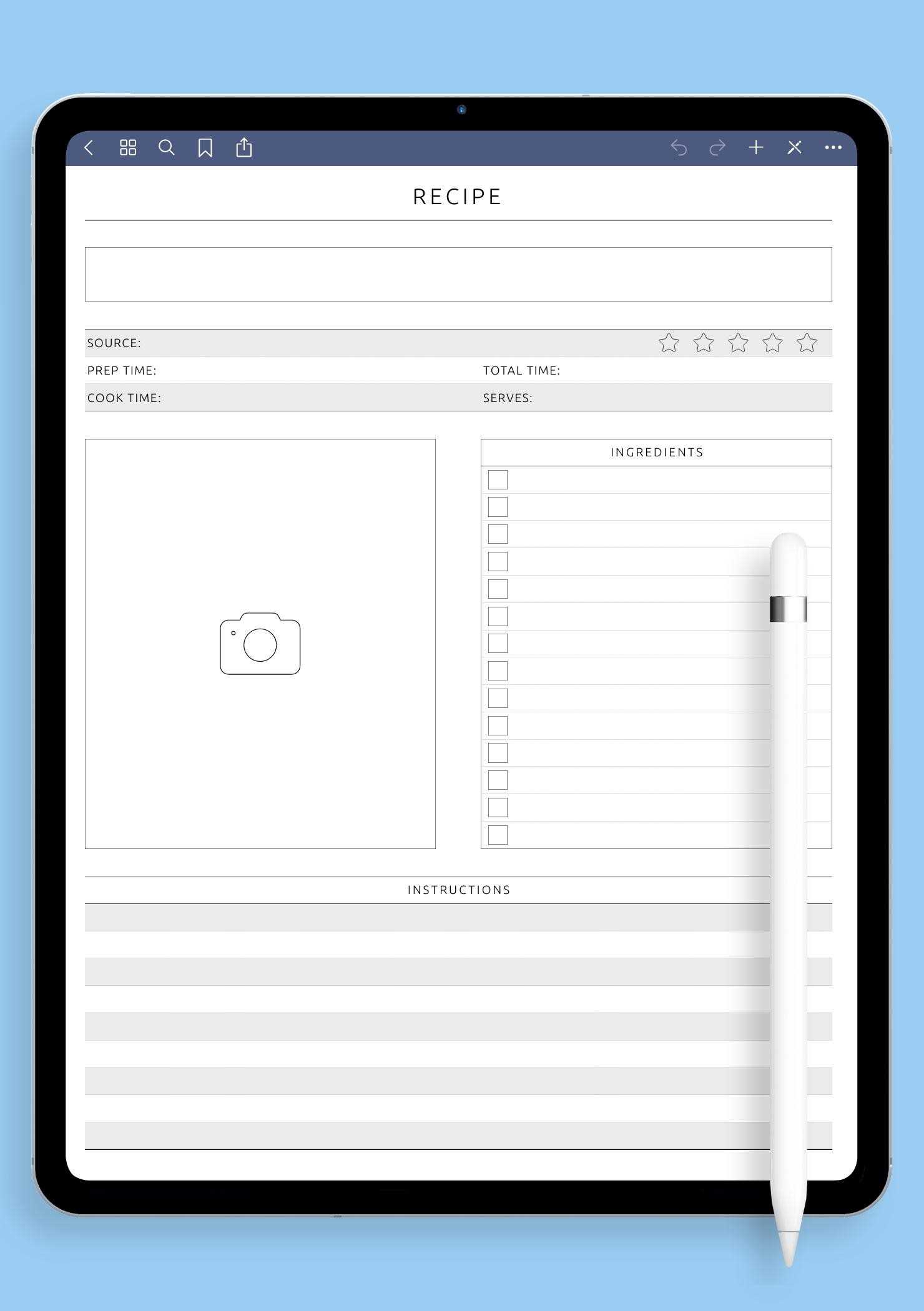 recipe calendar template