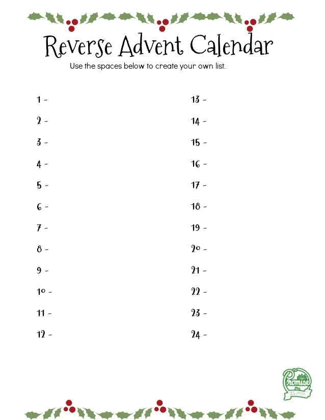 reverse advent calendar template