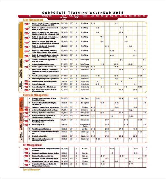 training calendar template download