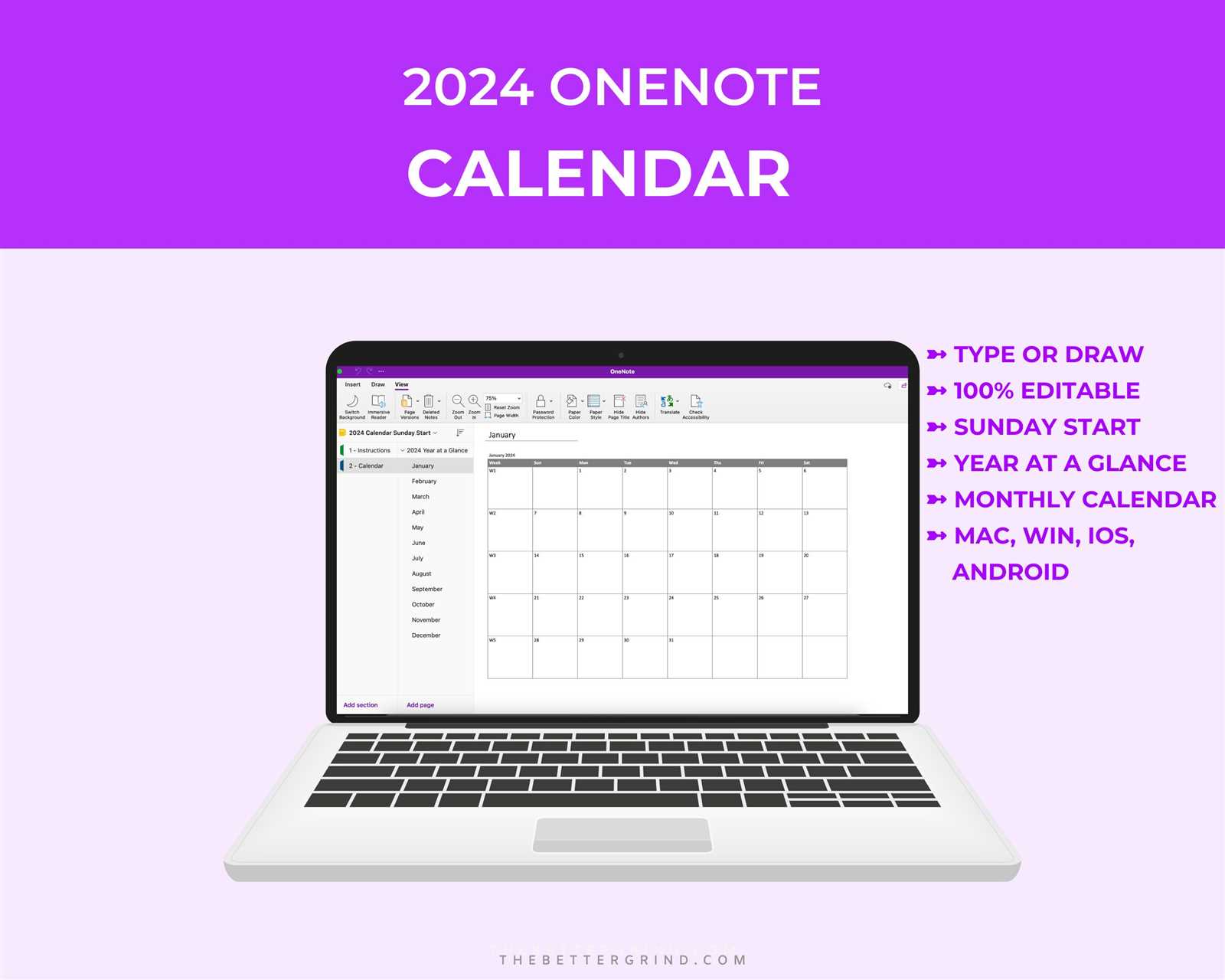 onenote calendar template 2025