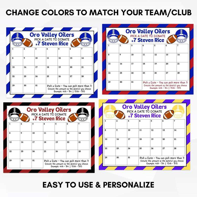 football calendar fundraiser template