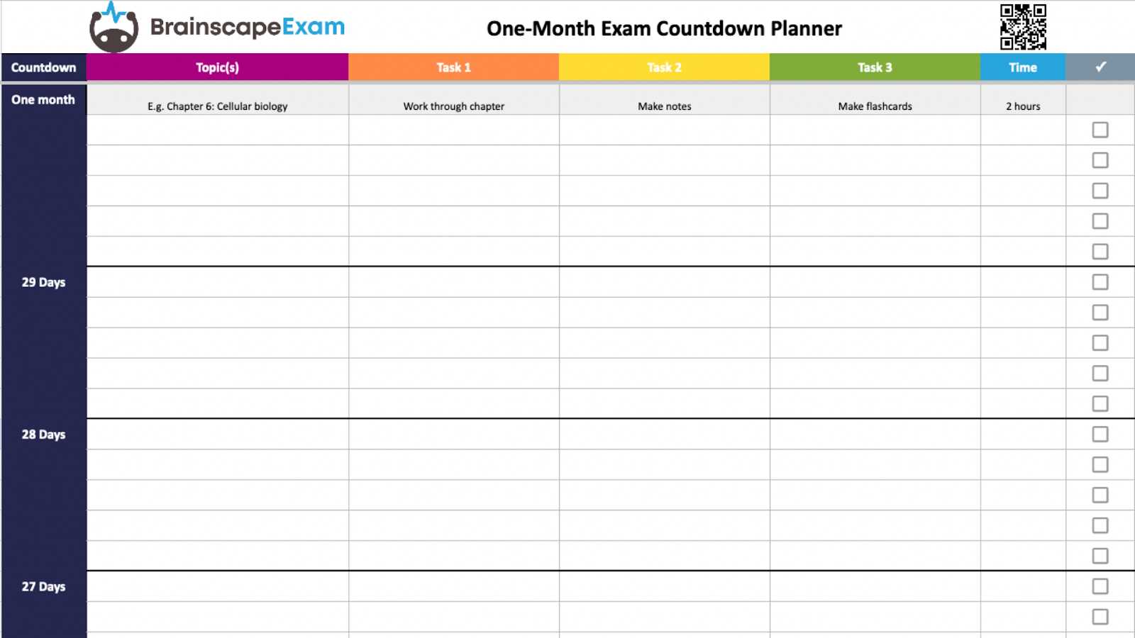 exam study calendar template