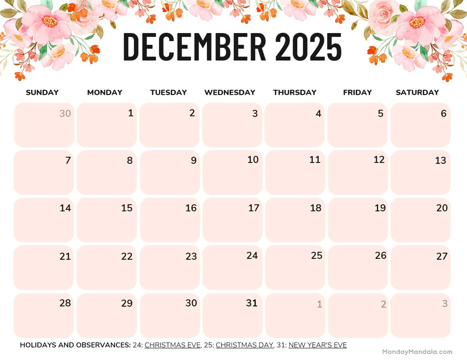 dec 2025 calendar template