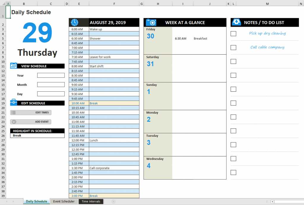 routine calendar template