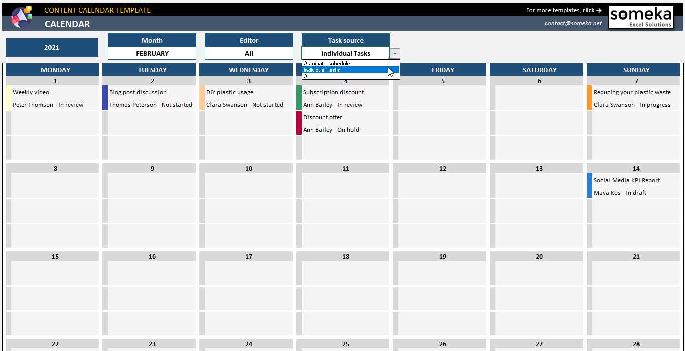 printable social media content calendar template