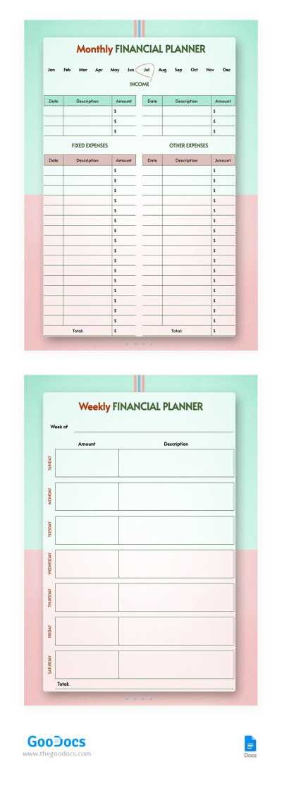 financial planning calendar template